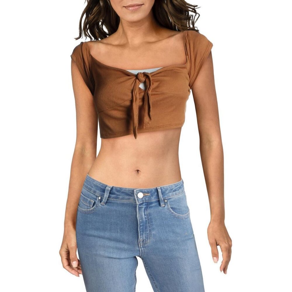 LUCCA CROP TANK TOP - Medium NWT // Brown Flutter Sleeve Cute Summer Shirt